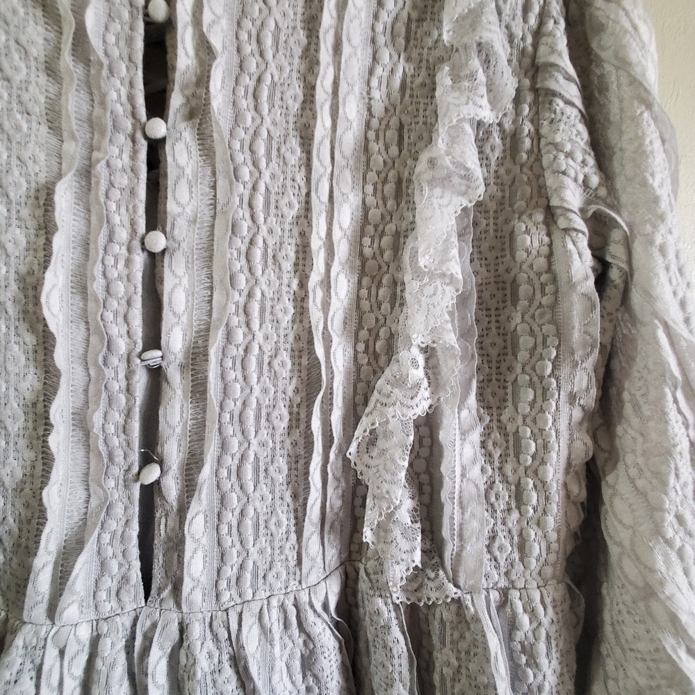 POL Run Down grey mini dress. Boho. Sz med. Lace vneck - Picture 13 of 14
